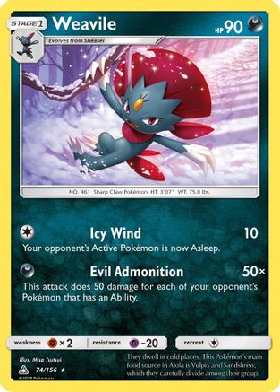Weavile 74/156 - SM  Ultra Prism Reverse Holofoil