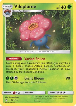 Vileplume 8/214 - SM  Unbroken Bonds Reverse Holofoil