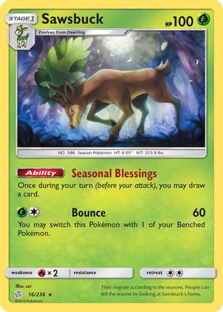Sawsbuck 16/236 - SM  Cosmic Eclipse Reverse Holofoil
