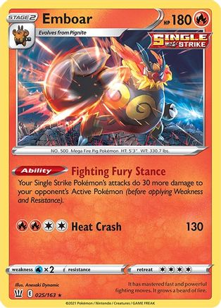 Emboar 25/163 - SWSH05 Battle Styles Holofoil