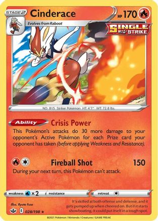Cinderace 28/198 - SWSH06 Chilling Reign Reverse Holofoil