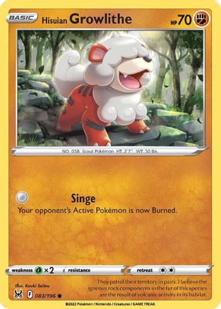 Hisuian Growlithe 83/196 - SWSH11 Lost Origin Reverse Holofoil