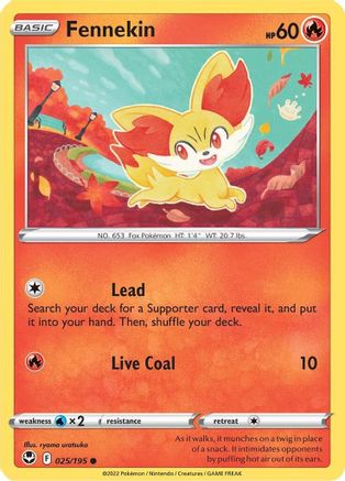 Fennekin 25/195 - SWSH12 Silver Tempest Reverse Holofoil