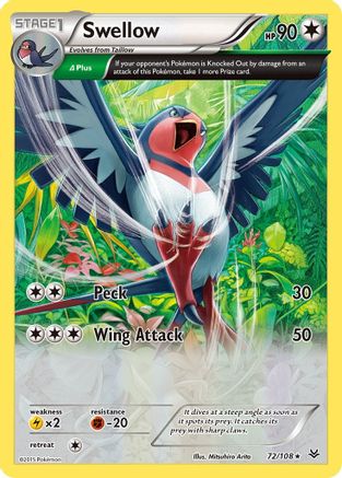 Swellow (72 Delta) 72/108 - XY  Roaring Skies Reverse Holofoil